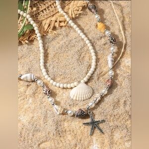 NEW seashell starfish beaded necklace set of 2